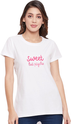 AMEVI Typography Women Round Neck White T-Shirt