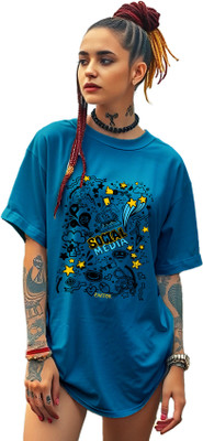 AUSK Printed Women Round Neck Dark Blue T-Shirt