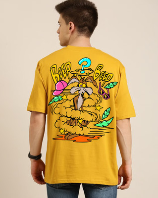 clickwell Printed, Typography Men Round Neck Yellow T-Shirt