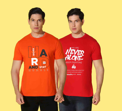 WOOSTRO Printed Men Round Neck Multicolor T-Shirt