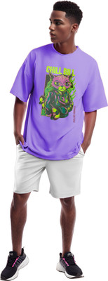 etsun Printed Men Round Neck Purple T-Shirt