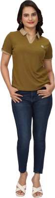 PJGGOLAKIYA Solid Women Polo Neck Green T-Shirt