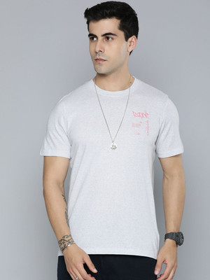 R.Code by The Roadster Life Co. Printed Men Round Neck Silver T-Shirt