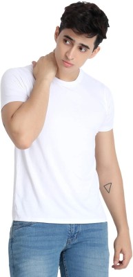 ROARERS Solid Men Round Neck White T-Shirt