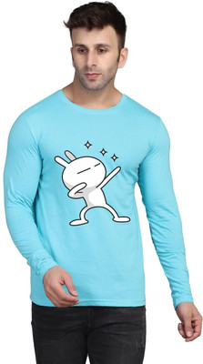 SLOWLORIS Printed Men Round Neck Light Blue T-Shirt