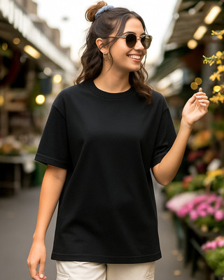 BEWAKOOF Solid Women Round Neck Black T-Shirt