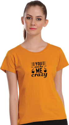 APEX Printed Women Round Neck Yellow T-Shirt