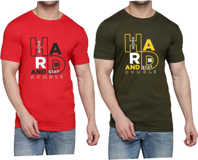 WOOSTRO Printed Men Round Neck Dark Green, Red T-Shirt