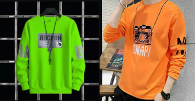 MUUNKEY Graphic Print Men Round Neck Orange, Light Green T-Shirt