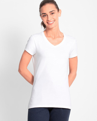 JOCKEY Solid Women V Neck White T-Shirt