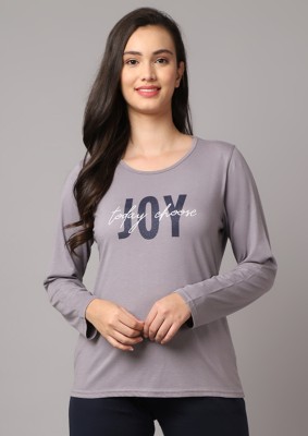 Kanvin Self Design Women Round Neck Grey T-Shirt