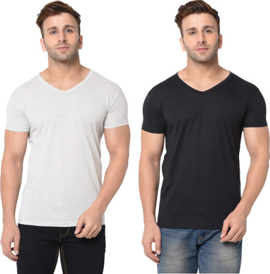 Tresna Trending Solid Men V Neck Black, Grey T-Shirt