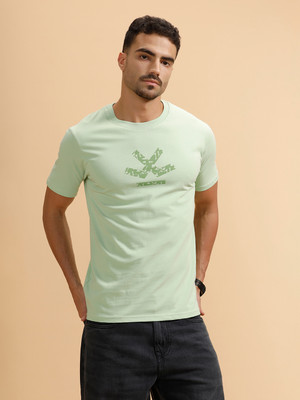 WROGN Solid Men Round Neck Light Green T-Shirt
