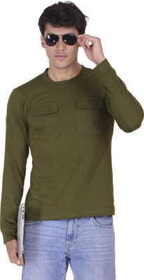 Styvibe Solid Men Round Neck Green T-Shirt