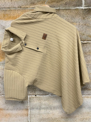 SOLSTICE Self Design Men Polo Neck Beige T-Shirt