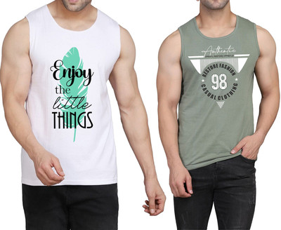 WOOSTRO Printed Men Scoop Neck White, Light Green T-Shirt