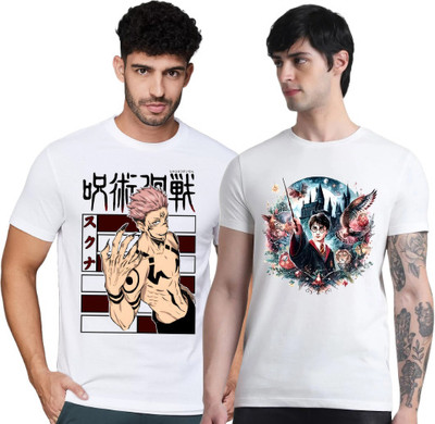 FIRST ARRIVAL Graphic Print Men Round Neck White T-Shirt