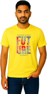purycot Printed Men Round Neck Yellow T-Shirt