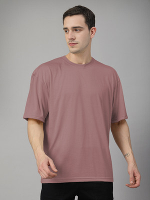 CHKOKKO Solid Men Round Neck Pink T-Shirt
