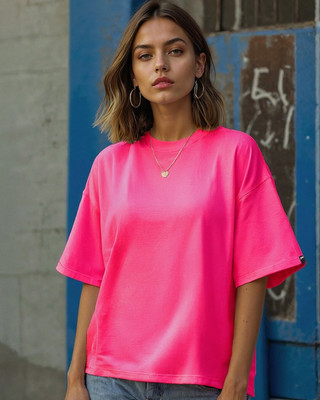 BEWAKOOF Solid Women Round Neck Pink T-Shirt