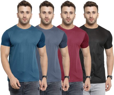 UDI n ADI Solid Men Round Neck Dark Blue, Maroon, Black, Grey T-Shirt