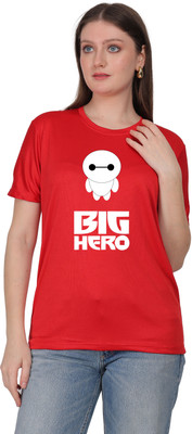 ZAYOKI Printed Women Round Neck Red T-Shirt