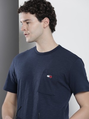 TOMMY HILFIGER Solid Men Round Neck Blue T-Shirt