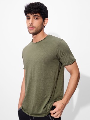 The Souled Store Solid Men Round Neck Green T-Shirt