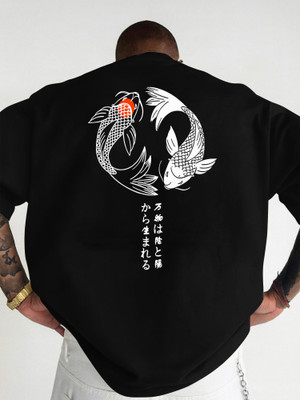 Jump Cuts Printed Men Round Neck Black T-Shirt