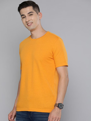 OrrganicChics Solid Men Round Neck Yellow T-Shirt