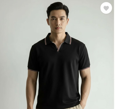 Wisetie Solid Men Polo Neck Black T-Shirt