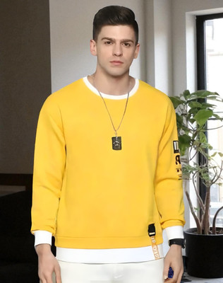 FAOES Printed Men Round Neck Yellow T-Shirt