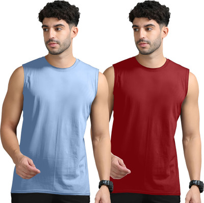 JB Jangoboy Solid Men Round Neck Blue, Maroon T-Shirt