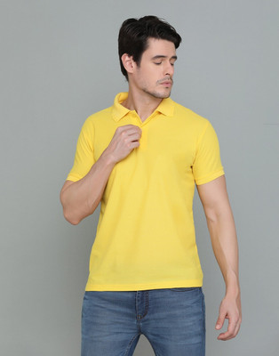 Lakshya Fashions Solid Men Polo Neck Yellow T-Shirt
