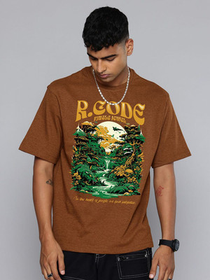 R.Code by The Roadster Life Co. Graphic Print Men Round Neck Brown T-Shirt