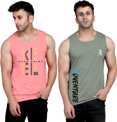 Cryptic Printed Men Round Neck Pink, Light Green T-Shirt