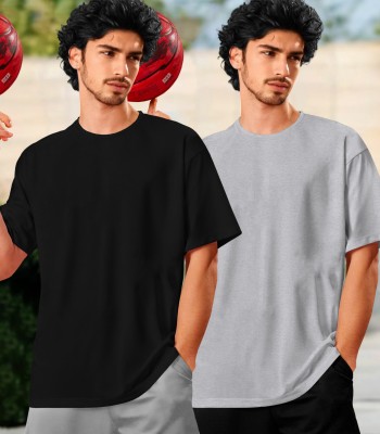 TRIPR Solid Men Round Neck Black, Grey T-Shirt