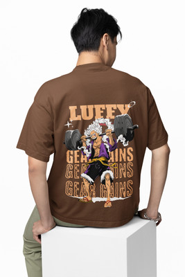Hello Swanky Printed Men Round Neck Brown T-Shirt