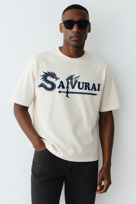 WOLFFOXX Printed Men Round Neck White T-Shirt