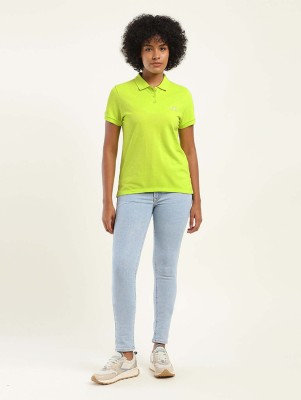 LEVI'S Graphic Print Women Polo Neck Green T-Shirt