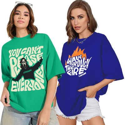Leotude Printed Women Round Neck Multicolor T-Shirt