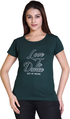 Ogarti Printed Women Round Neck Green T-Shirt