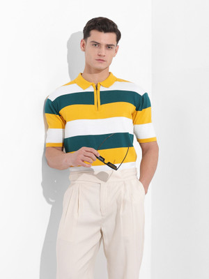The Indian Garage Co. Colorblock Men Polo Neck Yellow T-Shirt