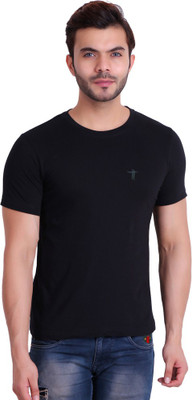 TT Solid Men Round Neck Black T-Shirt