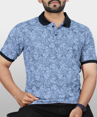 VeBNoR Printed Men Polo Neck Light Blue T-Shirt