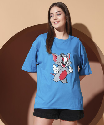DreamBe Printed Women Round Neck Light Blue T-Shirt