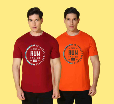 WOOSTRO Typography Men Round Neck Maroon, Orange T-Shirt