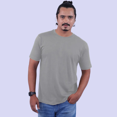 FAKCO Solid Men Round Neck Grey T-Shirt