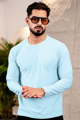 Manlino Solid Men Round Neck Light Blue T-Shirt