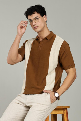 Color Hunt Colorblock Men Polo Neck Brown T-Shirt
